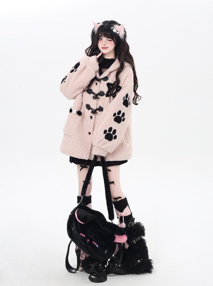 キャットモチーフ刺繍フードボアジャケット