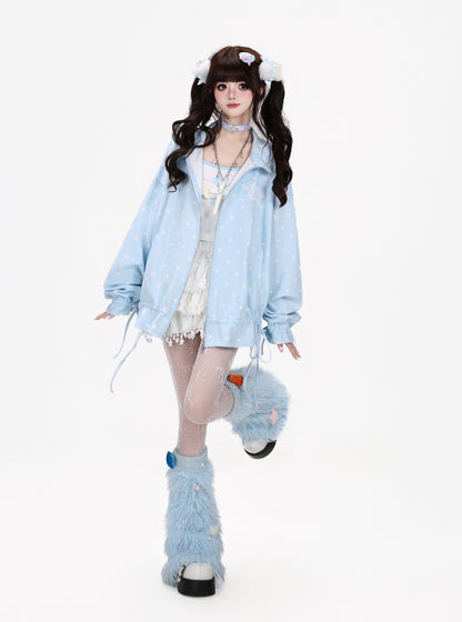 スター総柄ハイネックドロストジップフーディー