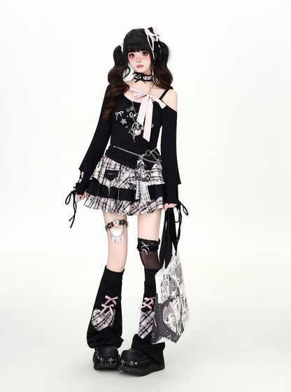 リボンレースアップオフショルロンT