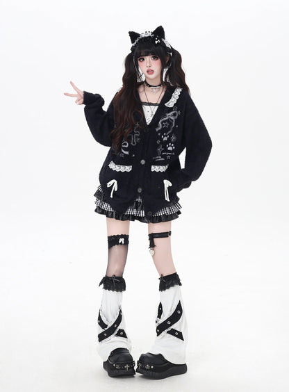 うさ耳レースフード付きニットカーデ