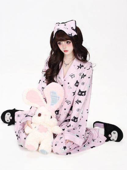 ねこ×スター総柄ルームウェアセットアップ