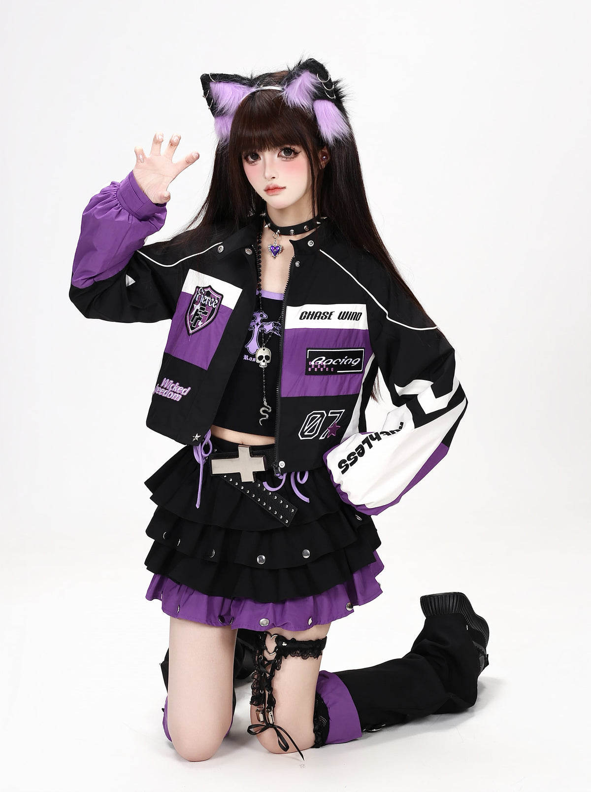 バイカラーレーシングワッペンショートブルゾン