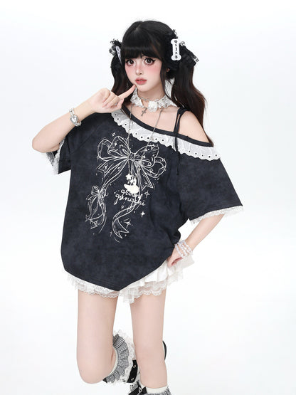 レースアシメタイダイTシャツ
