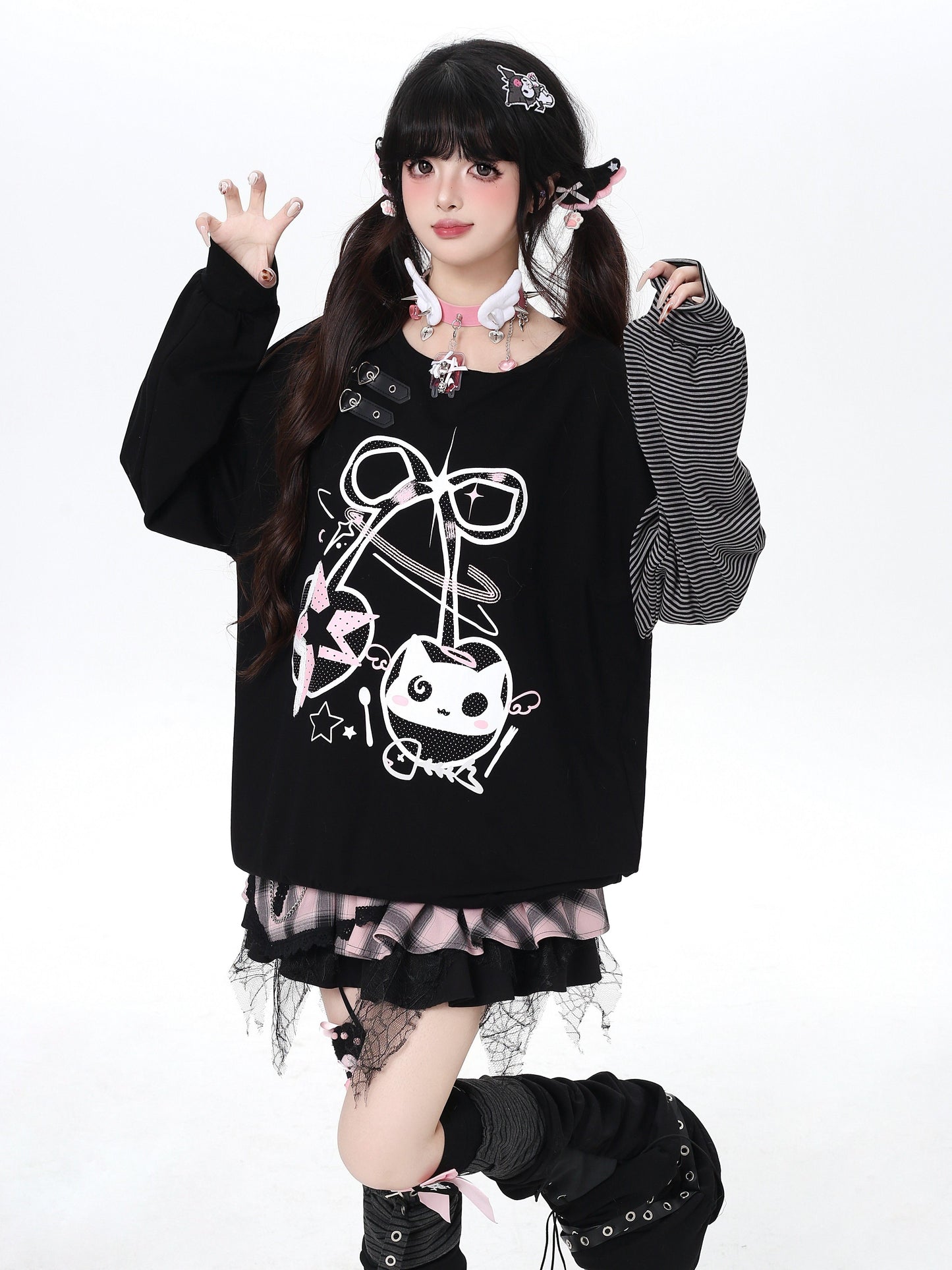 ねこ×チェリーボーダーゆるT