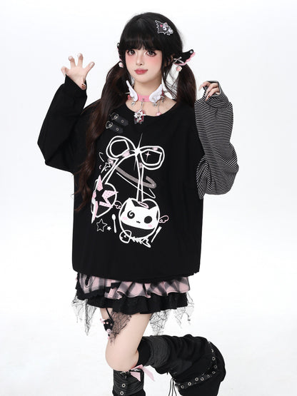 ねこ×チェリーボーダーゆるT