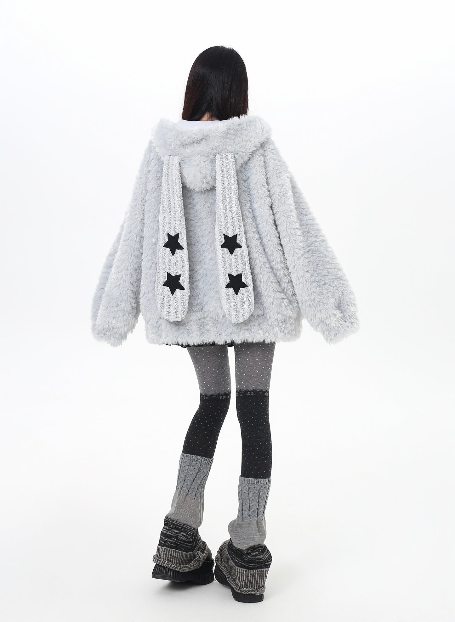 うさ耳フード×星柄ボアジャケット