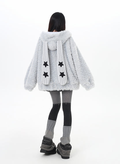 うさ耳フード×星柄ボアジャケット
