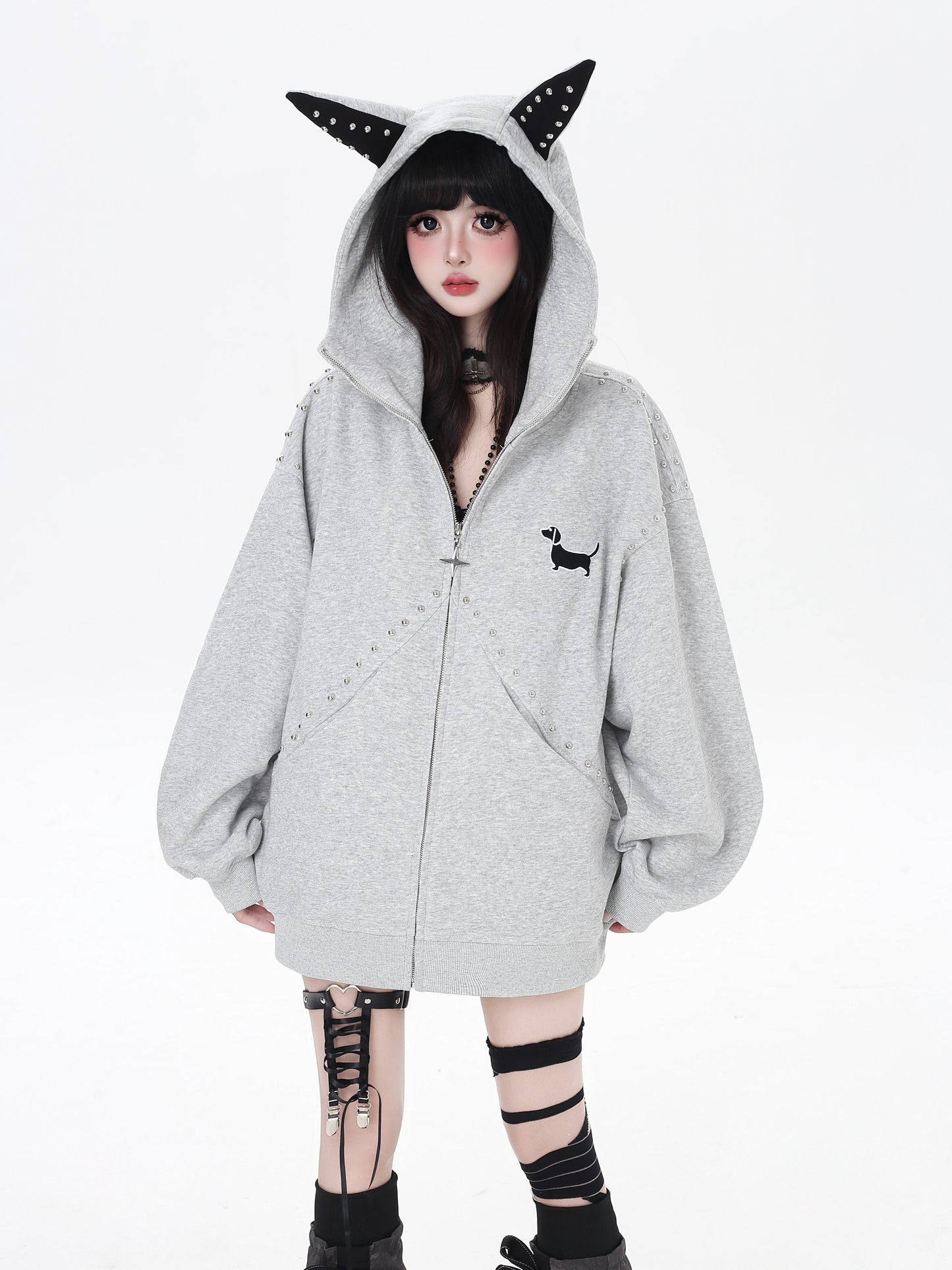 ダックス柄ゆるパーカー