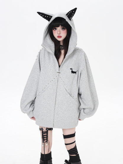 ダックス柄ゆるパーカー