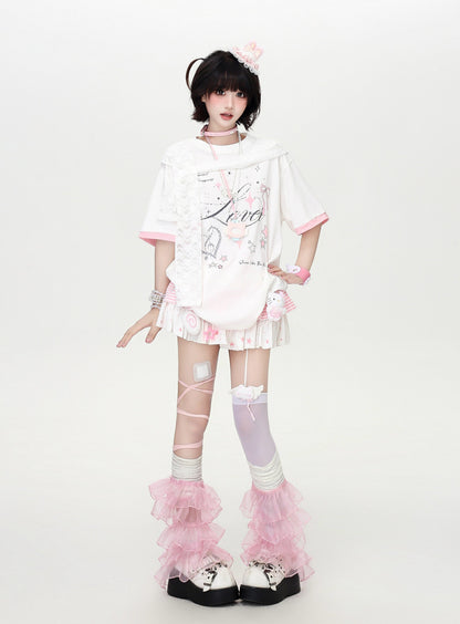 レースレイヤード風♡プリントTシャツ