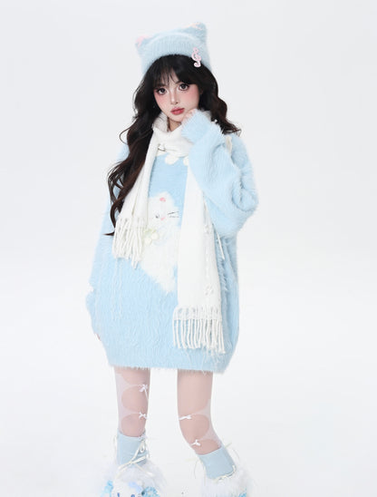 ポップ猫マカロンふわふわニット