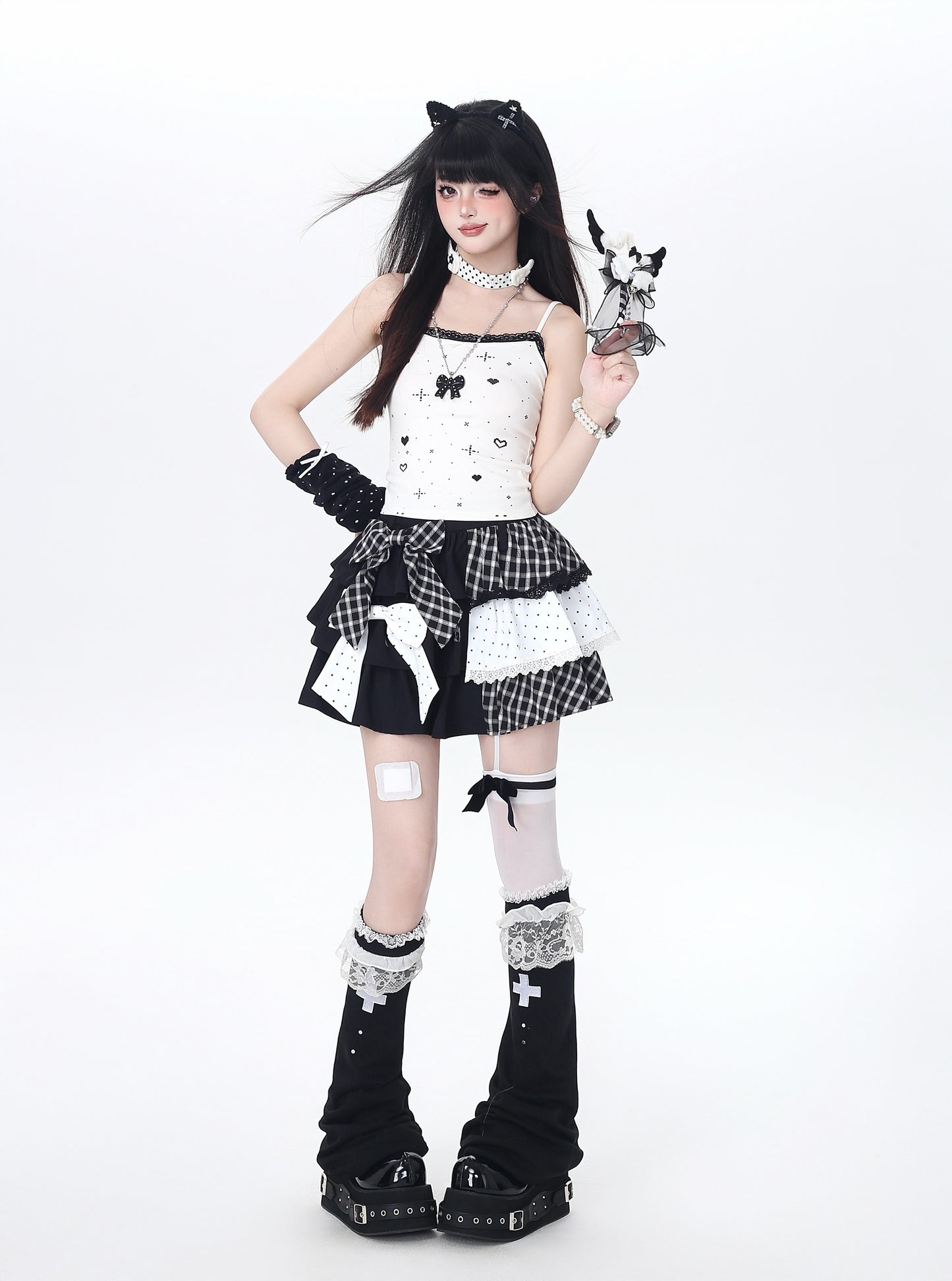 ドットチェックティアードスカート