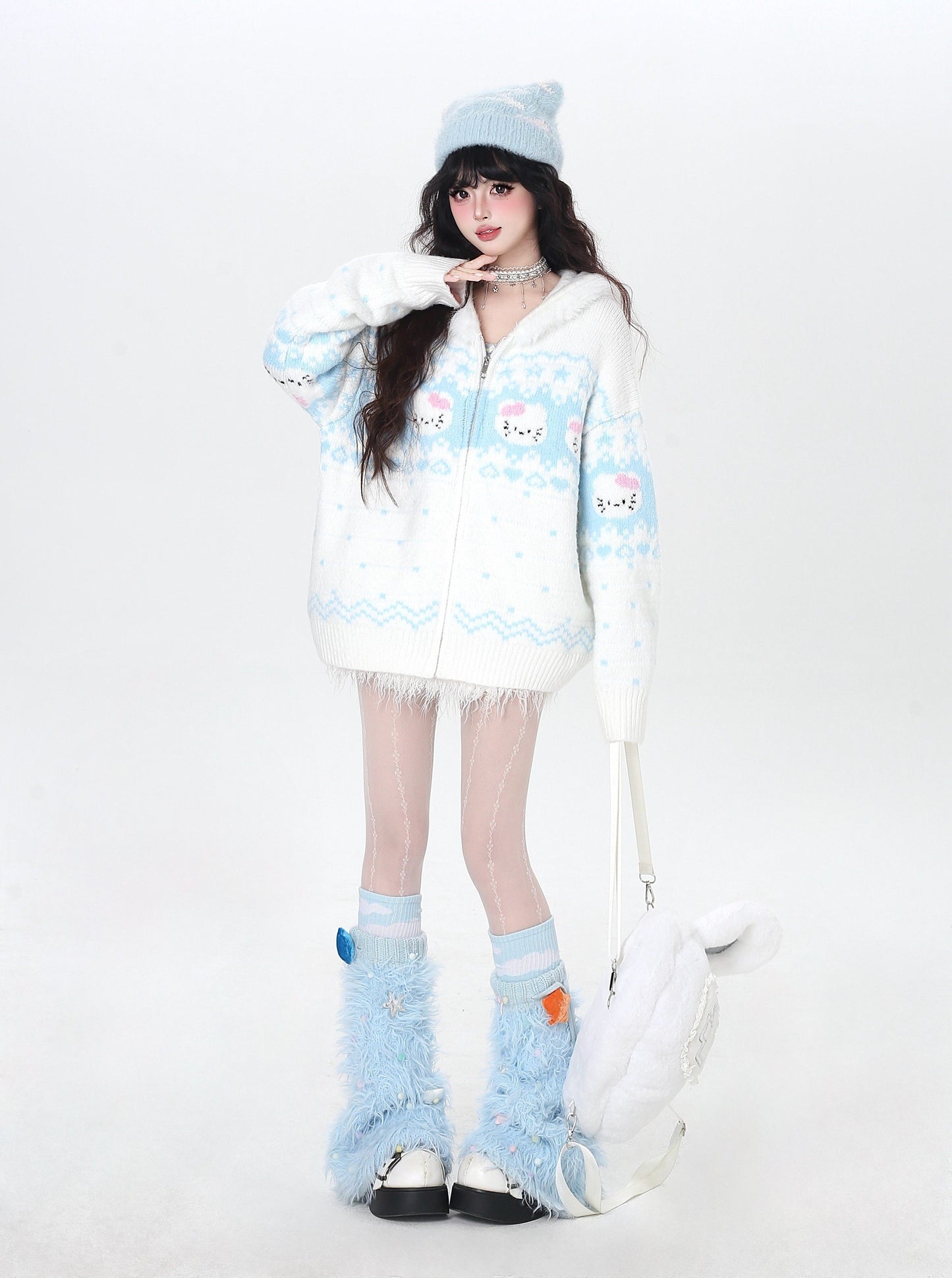 フェアアイル 猫モチーフ ニットフーディー