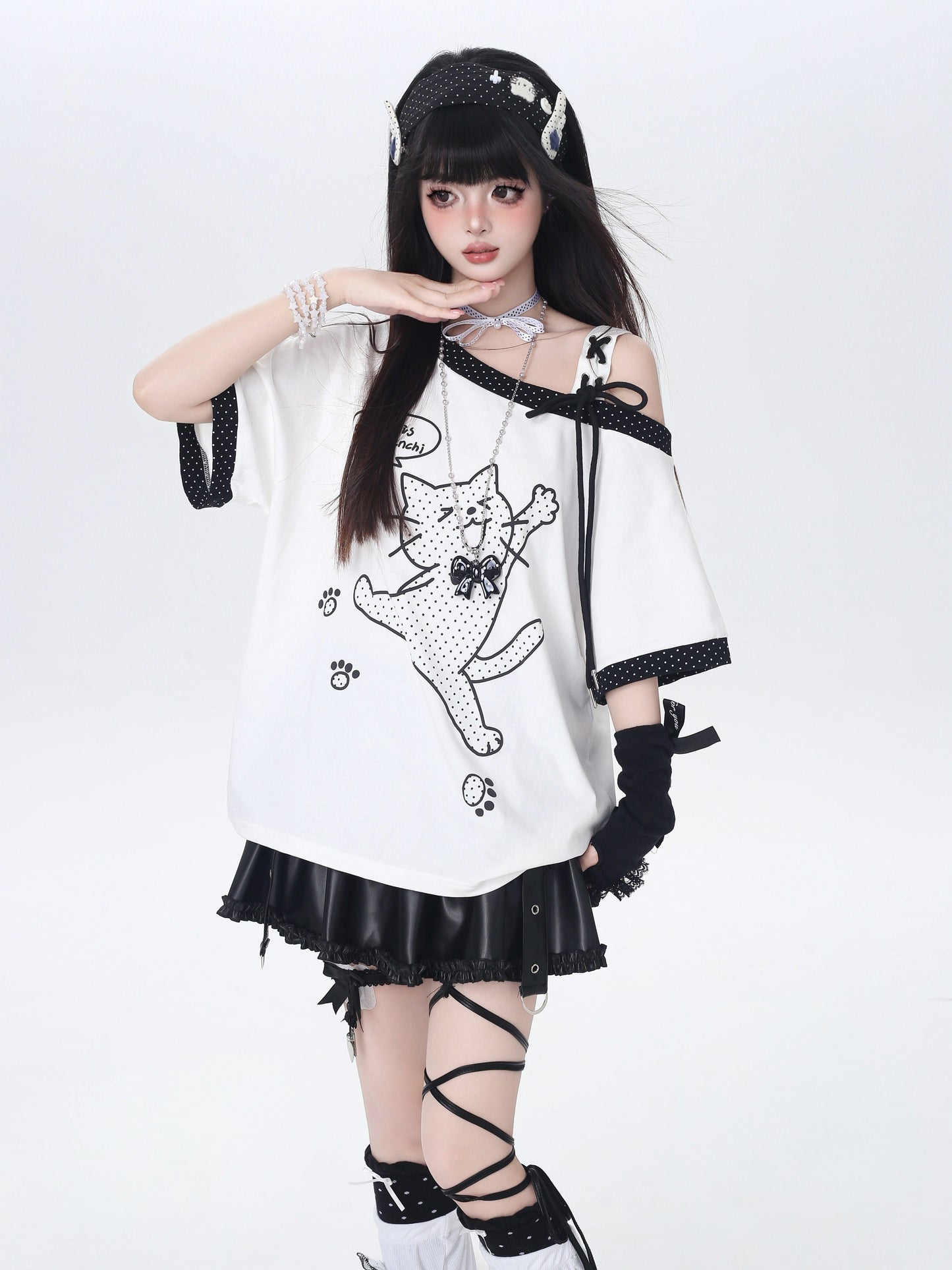 ドット×ネコ♡アシメTシャツ