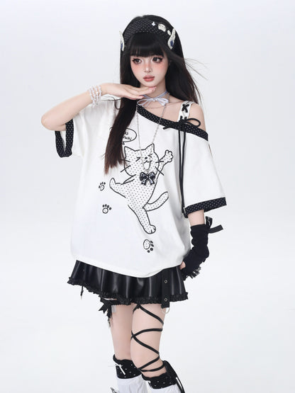 ドット×ネコ♡アシメTシャツ