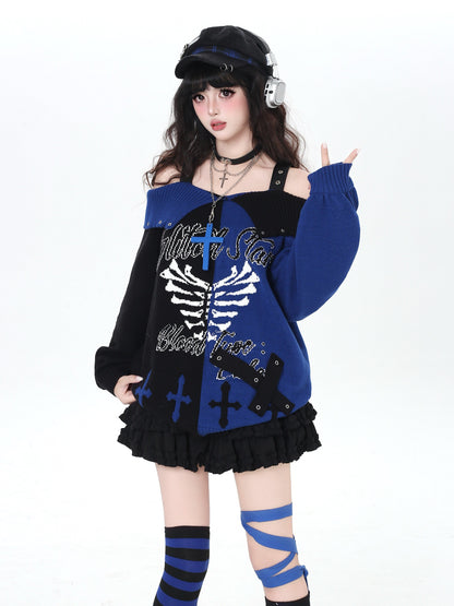 ゴシック 配色 肩見せデザインニット