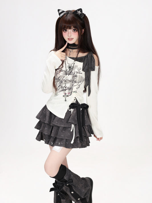 アシメオフショルグラフィックドロストロンT