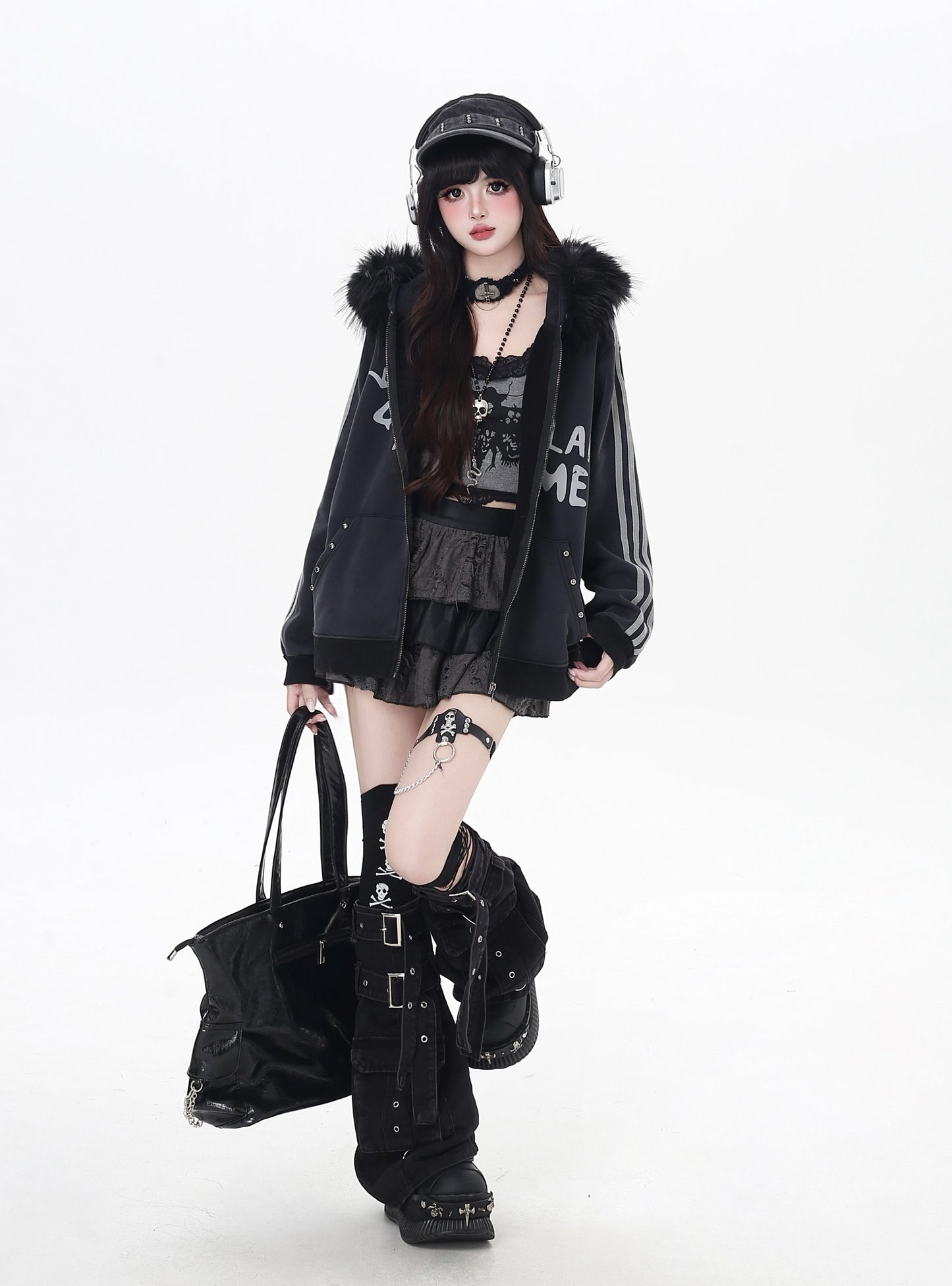 タイダイ×ファー衿取り外しジップアウター