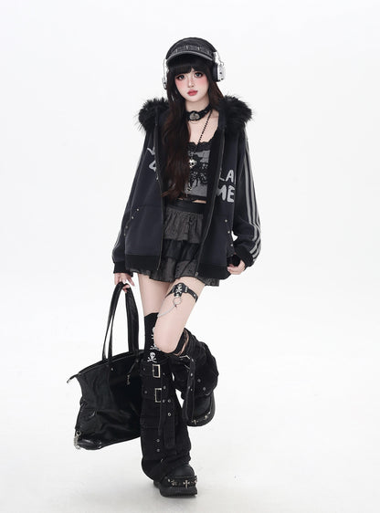 タイダイ×ファー衿取り外しジップアウター