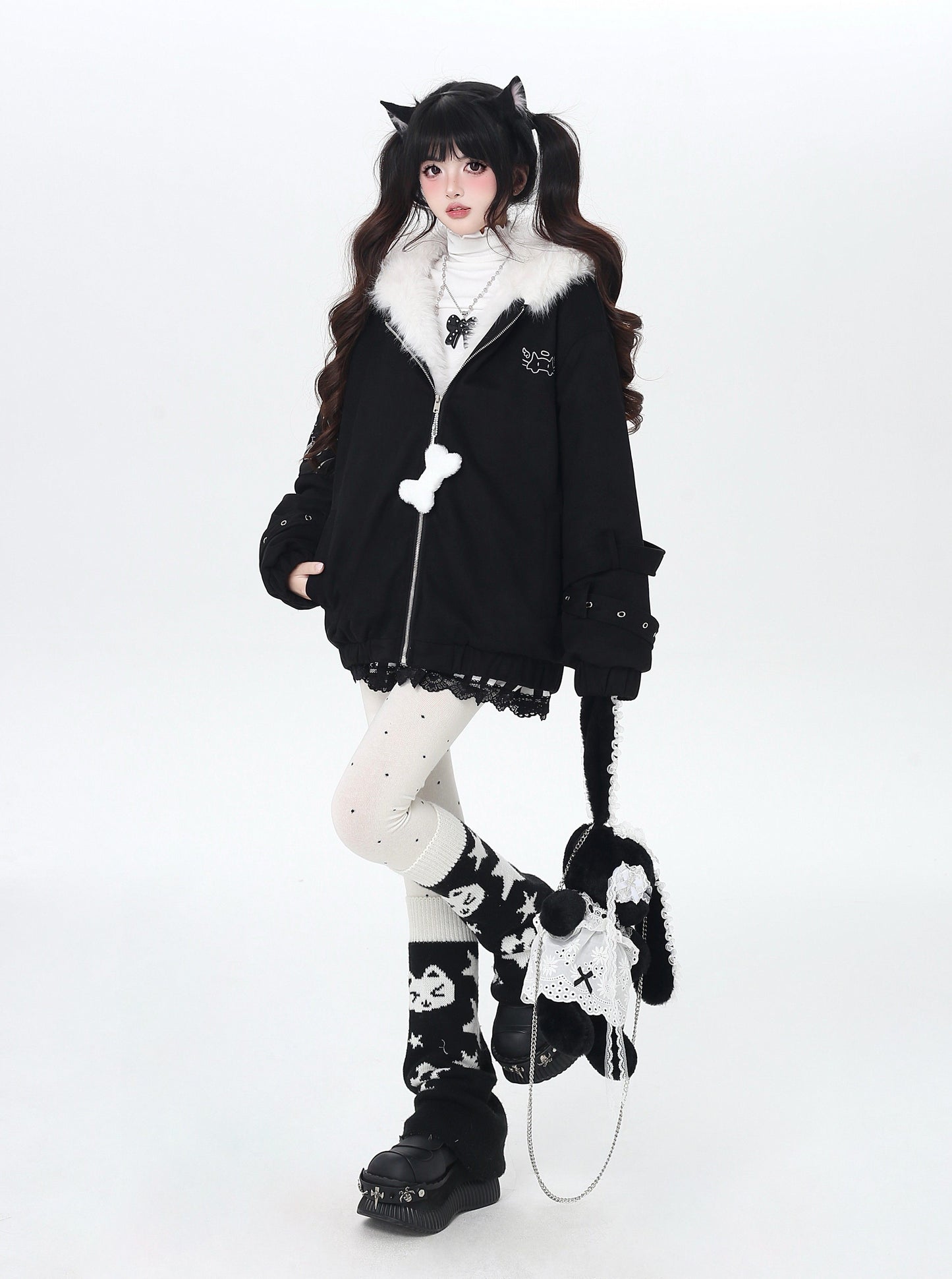 天使風 猫耳フード ファー中綿ブルゾン