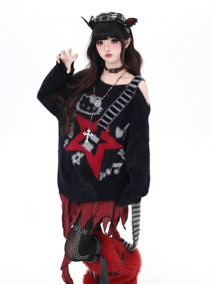 ギター柄オフショル♡ロックニット