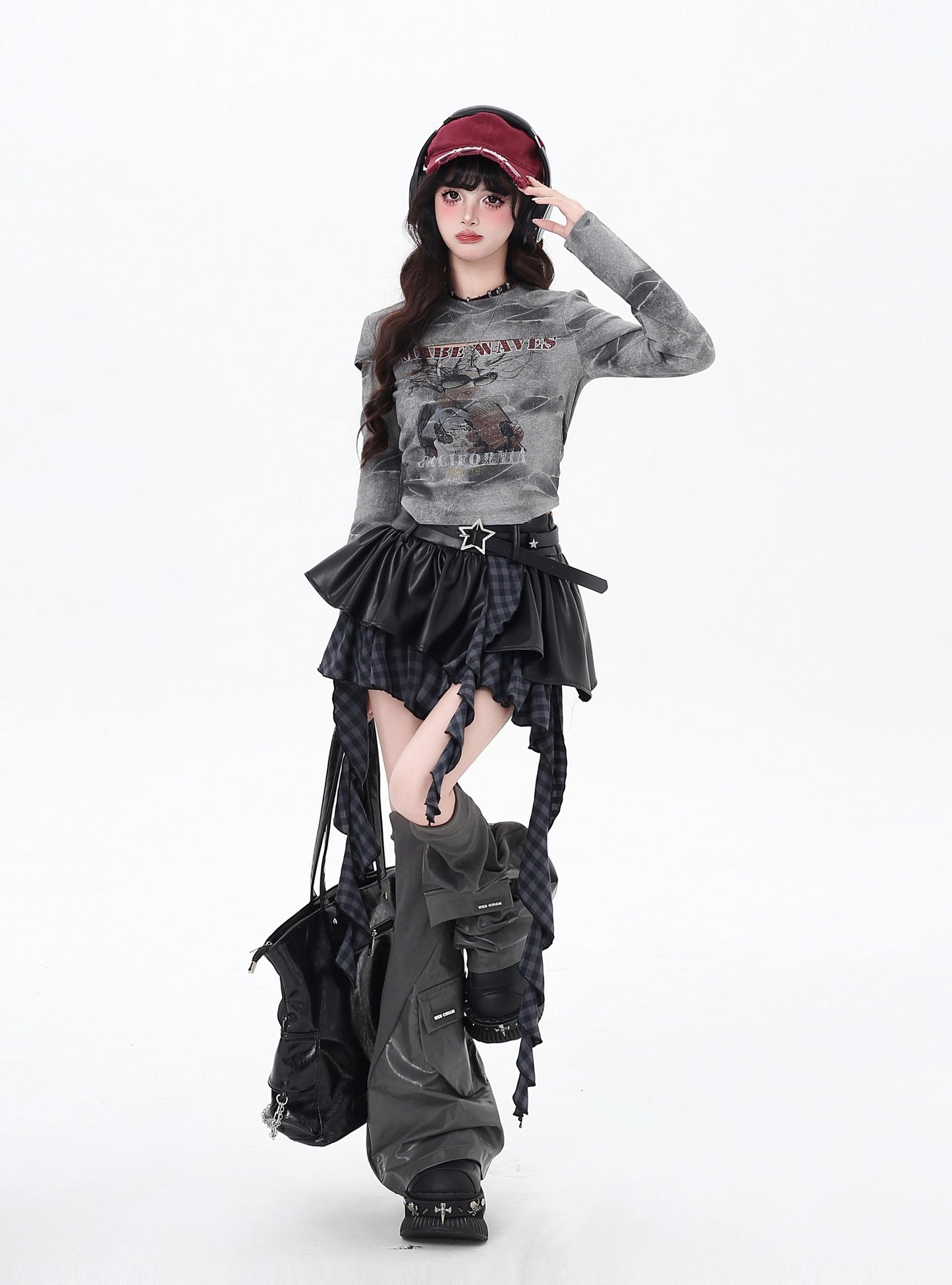 闇フリンジレザー　アシメスカート