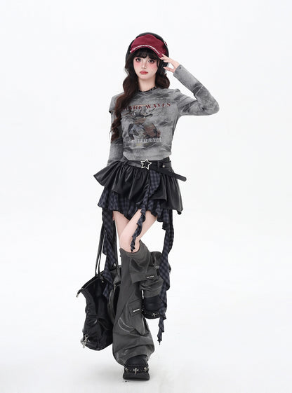 闇フリンジレザー　アシメスカート