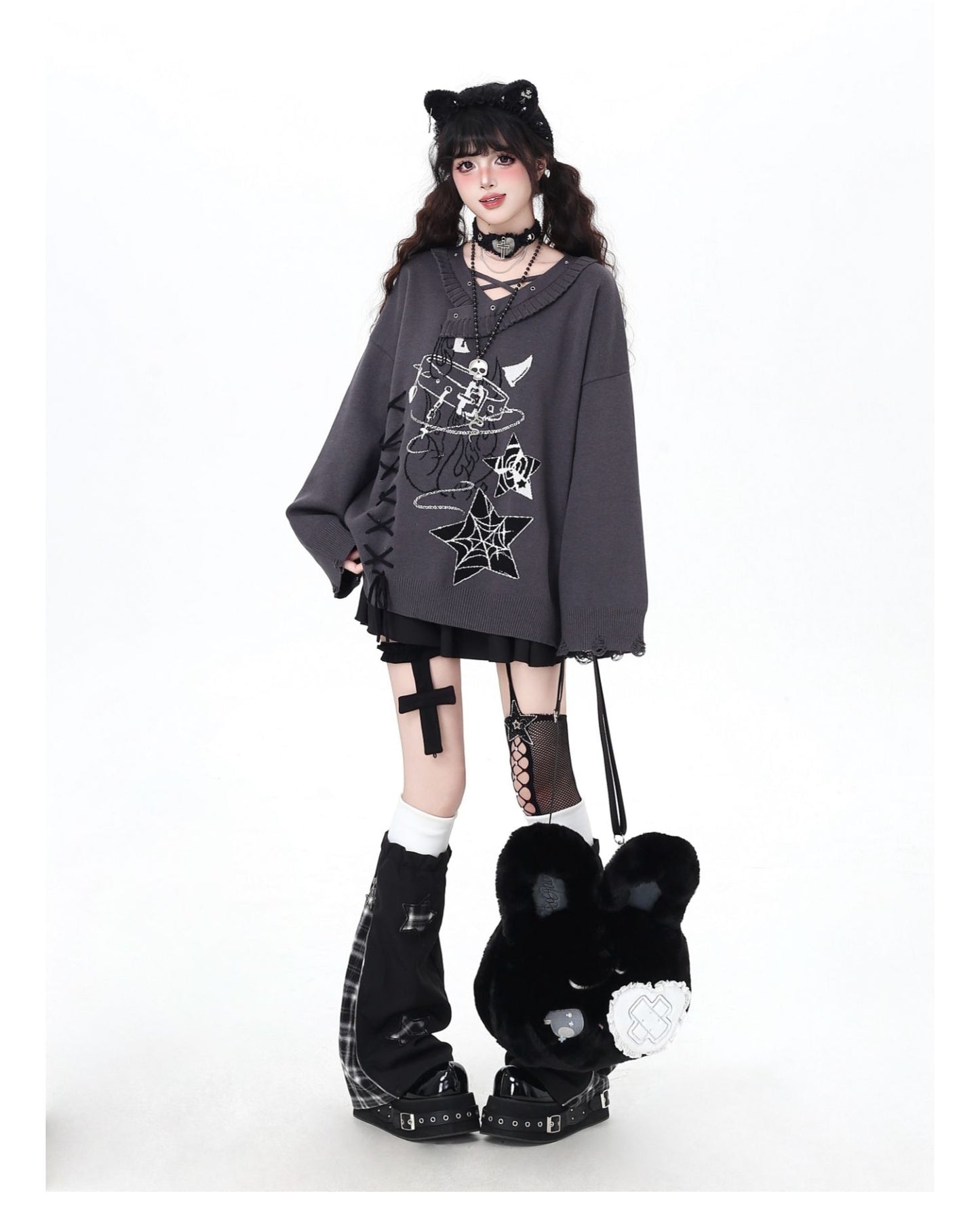 ゴシック×クロスデザイン♪ゆるめニット秋冬