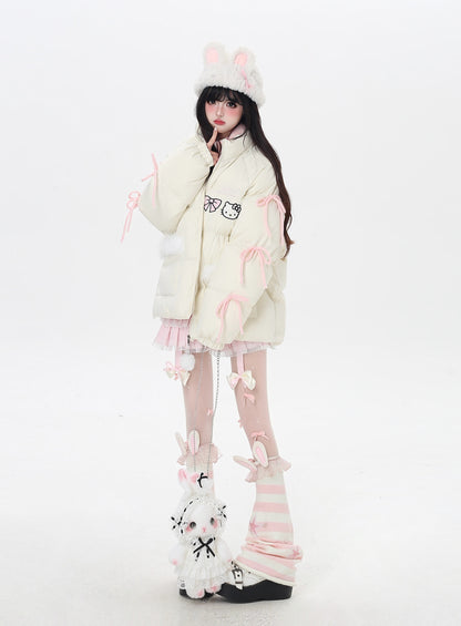 ねこモチーフリボン付き厚手コットンジャケット