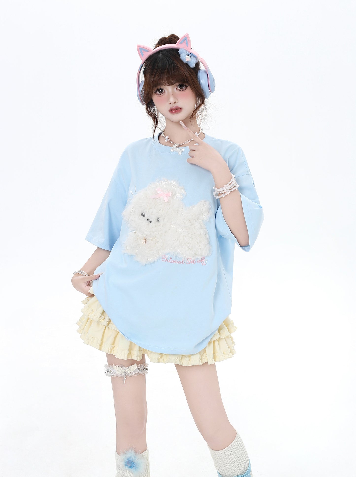 三色ドッグアップリケTシャツ