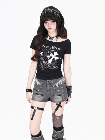 クロスデザインコンパクトTシャツ