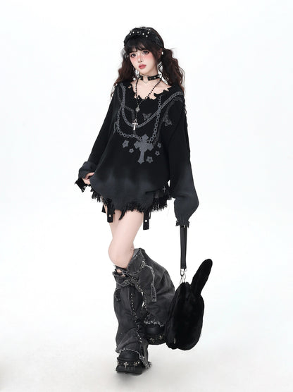 ゴスチェーン×グラデ破れデザインゆるニット