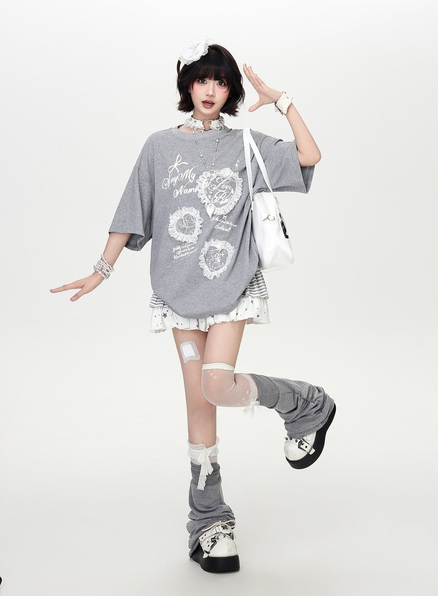 ハートレース薄手ゆるTシャツ