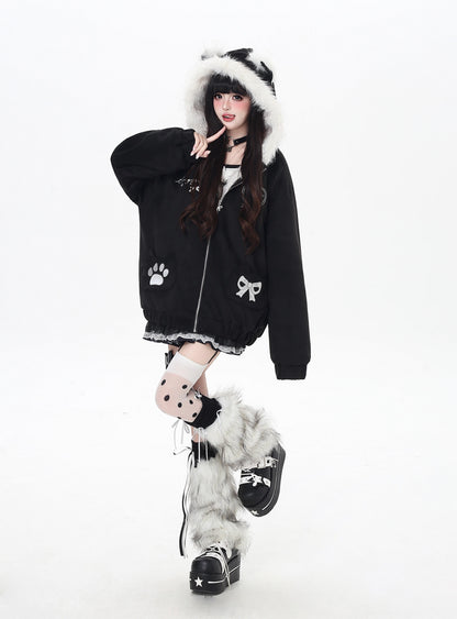 ねこ耳フード付きボアコットンジャケットコーデ