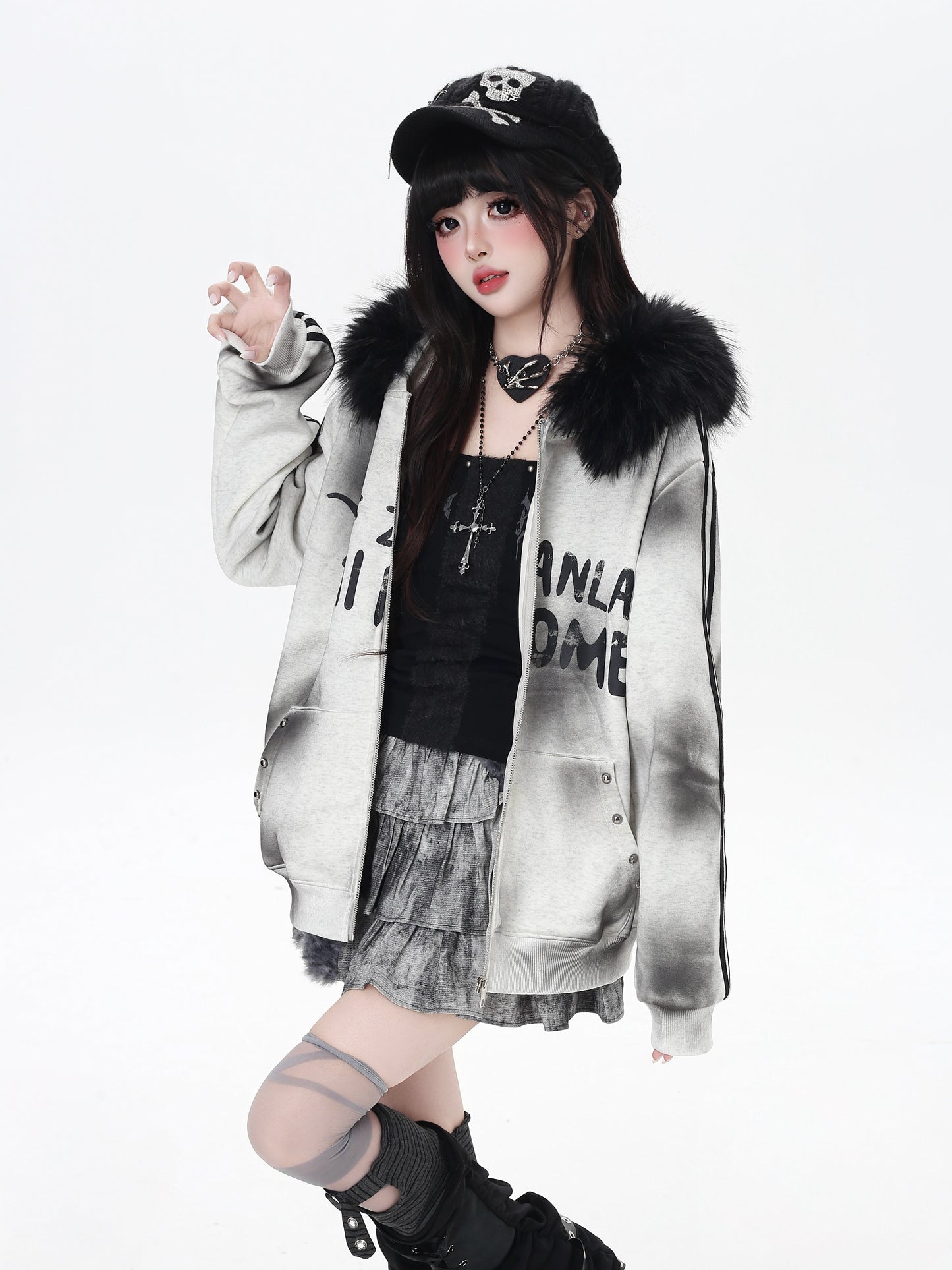 タイダイ×ファー衿取り外しジップアウター