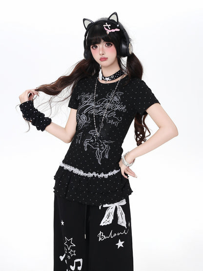 ドットフリルトップス｜韓国ガーリー・細見え