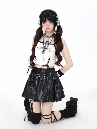 Y2Kギャル ジップデザインティアードミニスカート