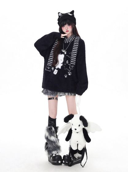 ふわもこ猫柄ニット＋マフラー付き