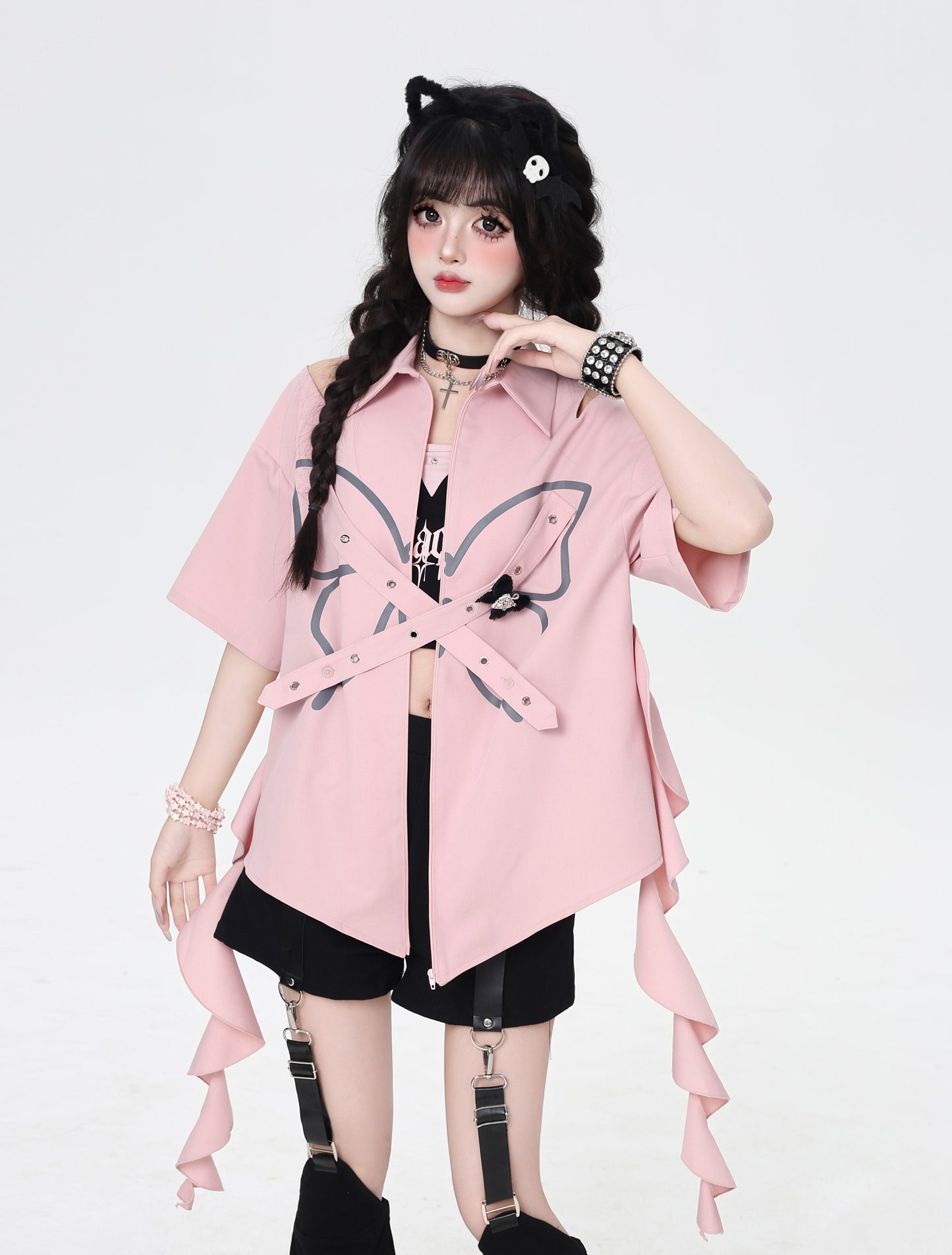 蝶々ジップデザインシャツジャケット