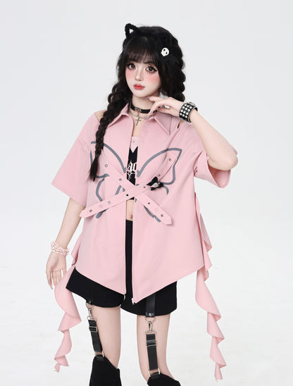 蝶々ジップデザインシャツジャケット