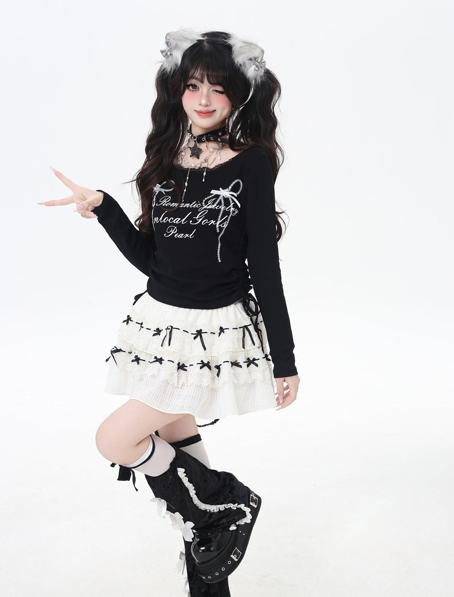 レース×リボン ドロストショートT