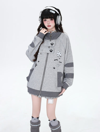 ねこ刺繍×スター柄 ラグランブルゾン