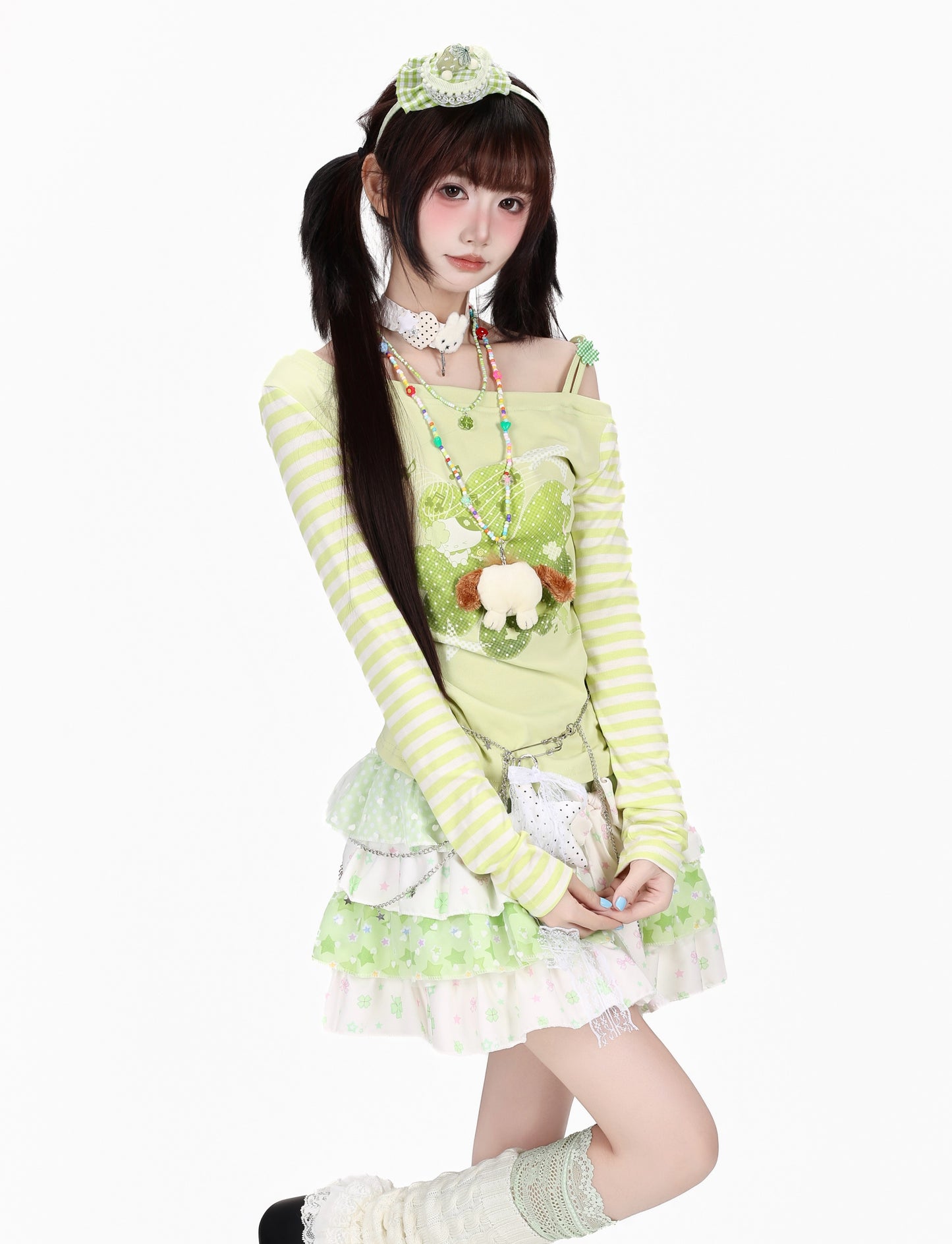クローバーストライプオフショルロンT