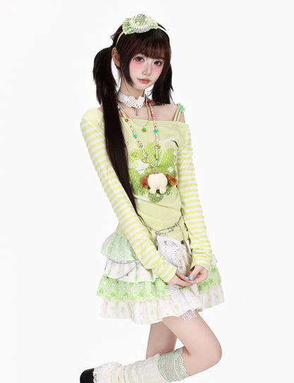 クローバーストライプオフショルロンT