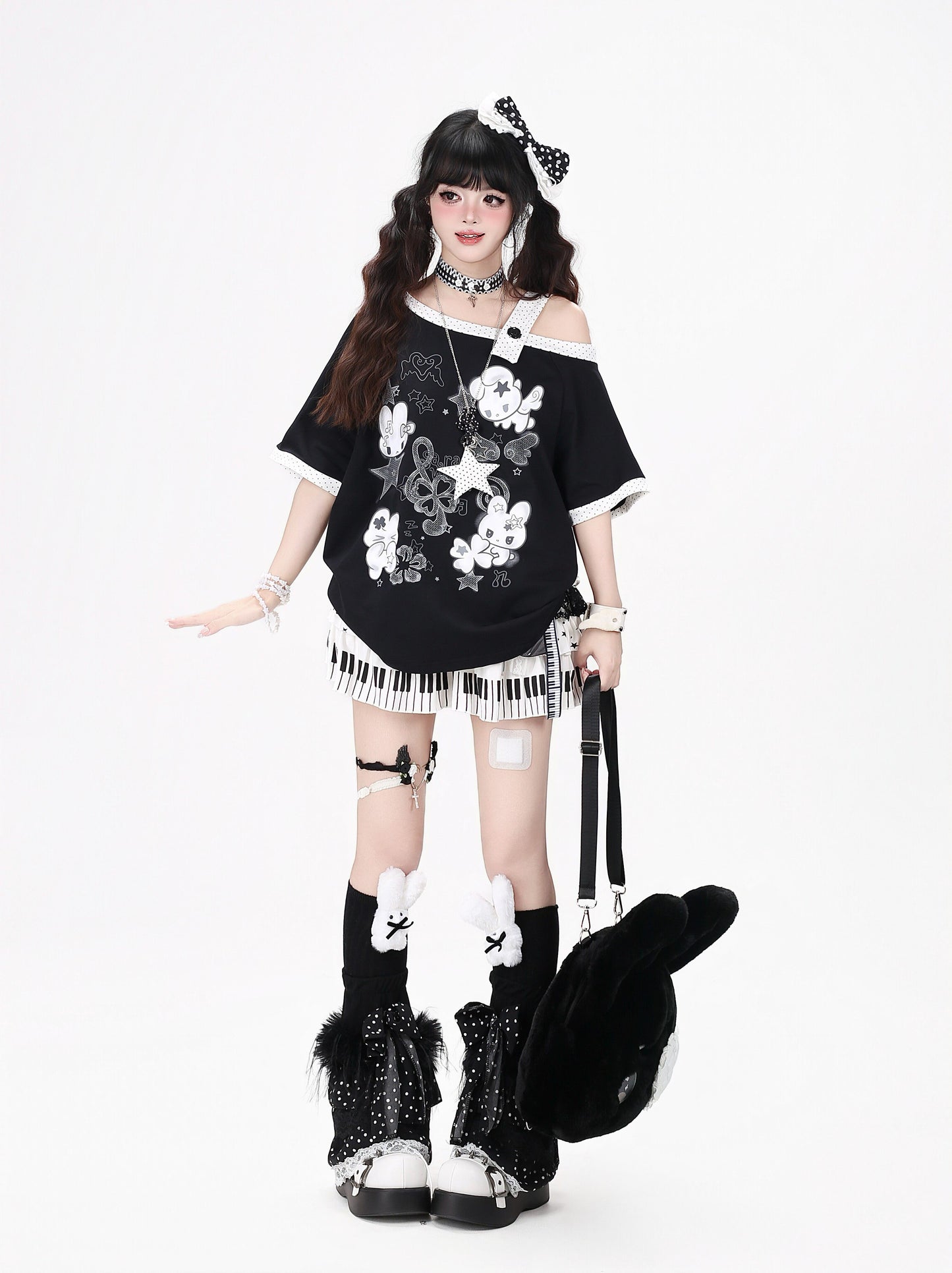 うさぎドットオフショルTシャツ