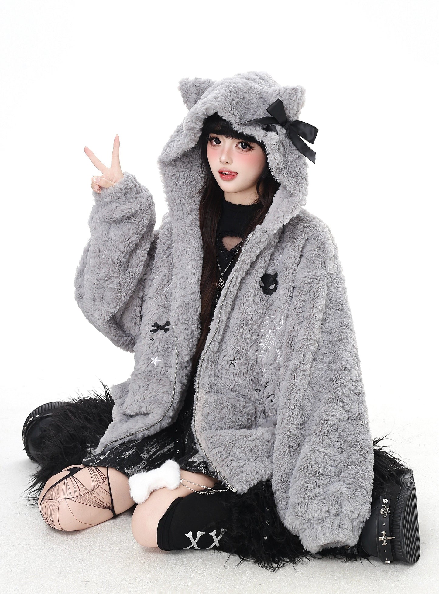 猫耳フード付き ルーズボアブルゾン｜冬のゆる地雷アウター