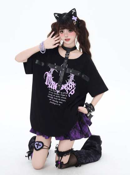 レザー首掛けショートスリーブTシャツ