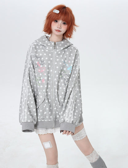 春先ゆる地雷風ネコ×星柄フードスウェット