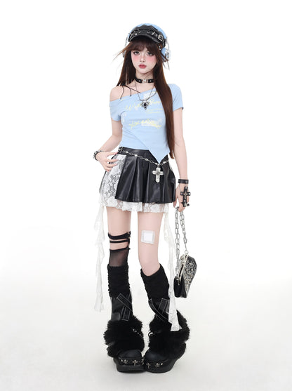 不規則カット×Y2Kストリート｜タイトなアシメショートTシャツ
