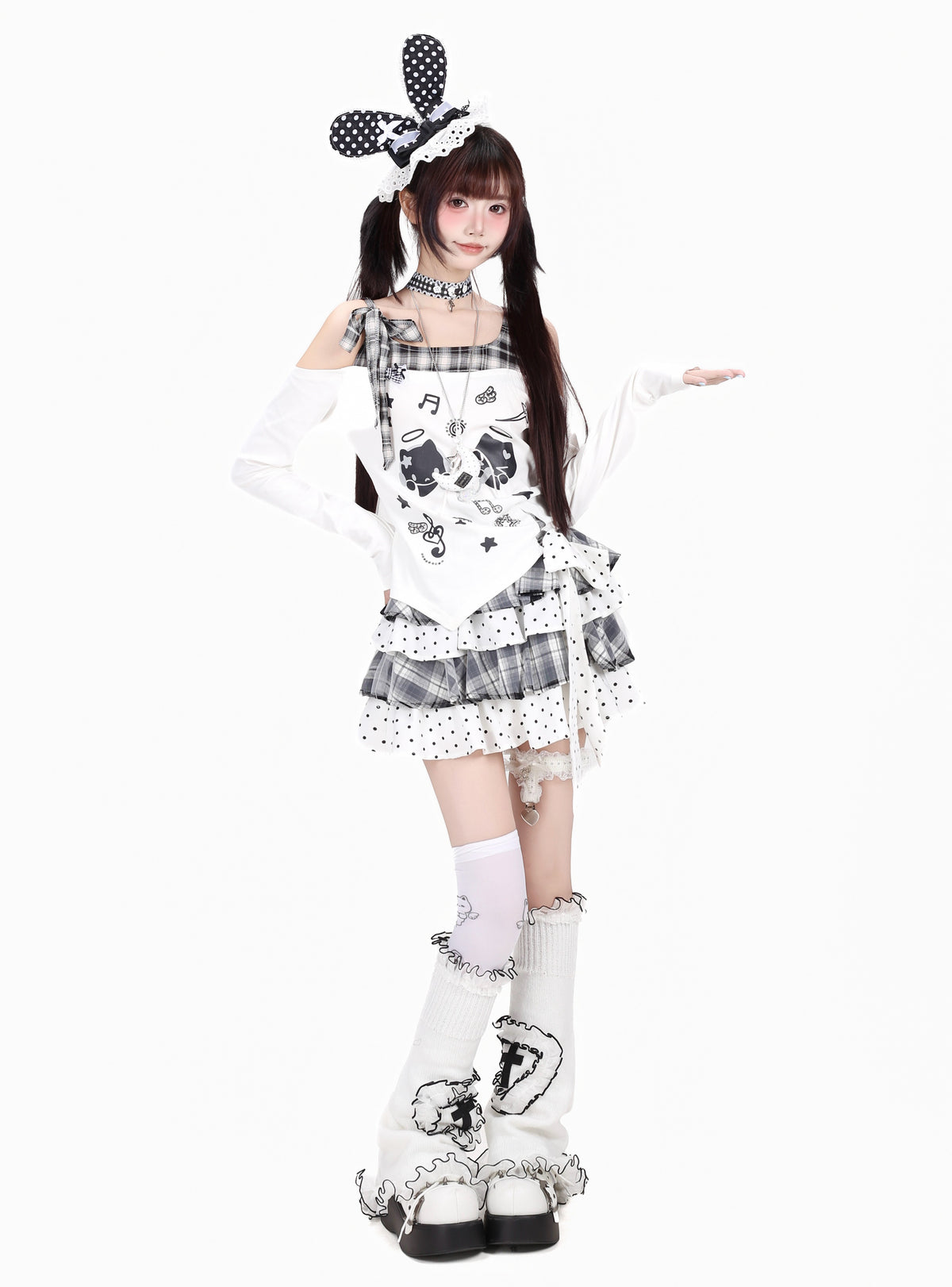 チェックリボンアシメロンT